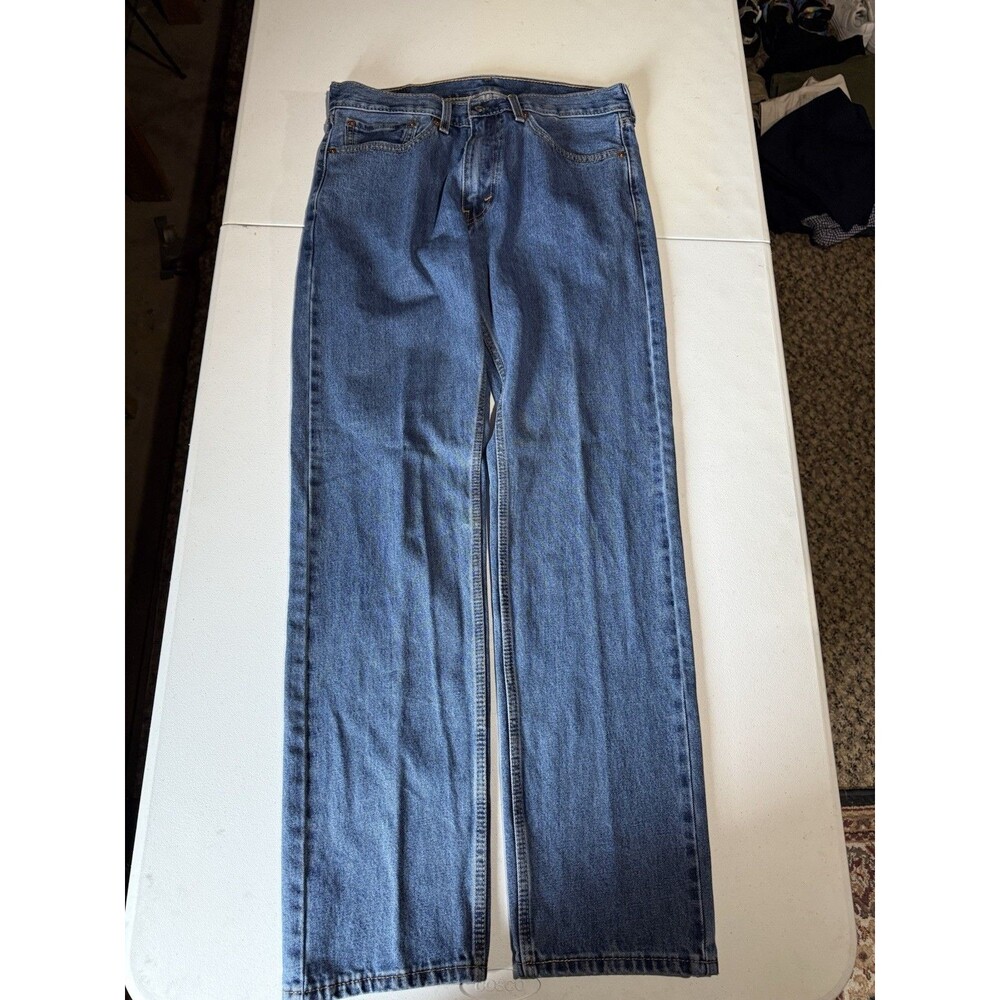 Levis 505 Jeans Mens 34x34 Blue Medium Wash Straight Leg Denim Pants Classic